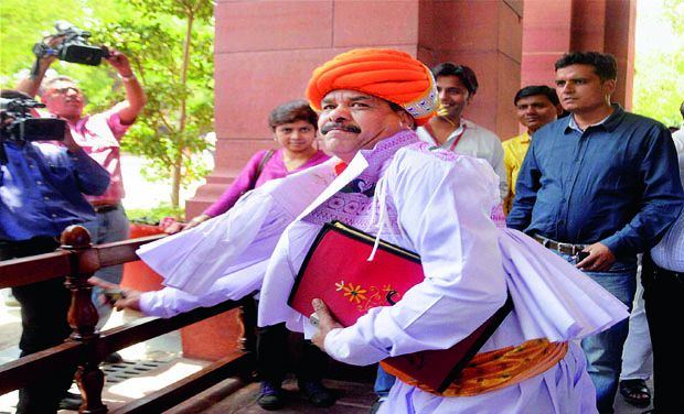 Surendranagar MP Devjibhai Fatehpura in Traditional Kathiyawadi Gujarati Dress at Lok Sabha Parliament in New Delhi In Gujarat