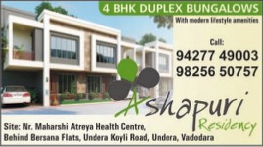 Ashapuri Residency in Vadodara - 4 BHK Duplex Bungalows at Undera Vadodara