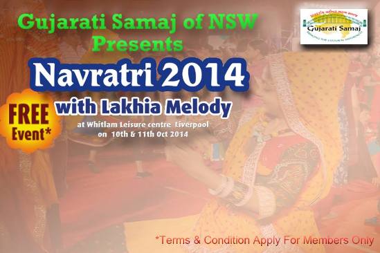 Gujarati Samaj of NSW Presents Navratri 2014 with Lakhia Melody on 10 & 11 October 2014