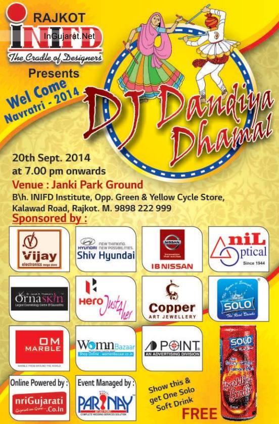 INIFD Rajkot Presents Welcome Navratri 2014 DJ Dhamal Dandiya at Janki Park Ground Kalawad Road Rajkot on 20 September