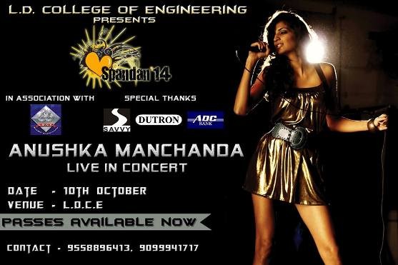 Anushka Manchanda Live Concert 2014 in Ahmedabad at L.D. College of Engineering