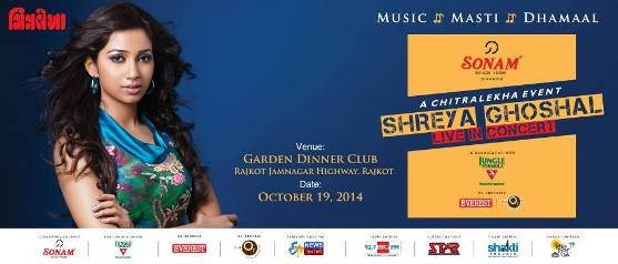 Shreya Ghoshal in Rajkot Gujarat - Famous Bollywood Singer Shreya Ghoshal Live in Concert in Rajkot on 19th October 2014