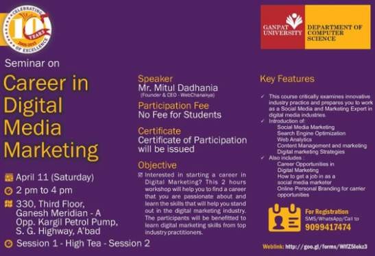 Free Seminar on Career in Digital Media Marketing at Ahmedabad