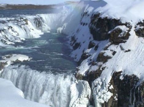 Gullfoss Waterfall at Southwest Iceland Europe - Known as Golden Falls, Largest Waterfall Complex in Europe